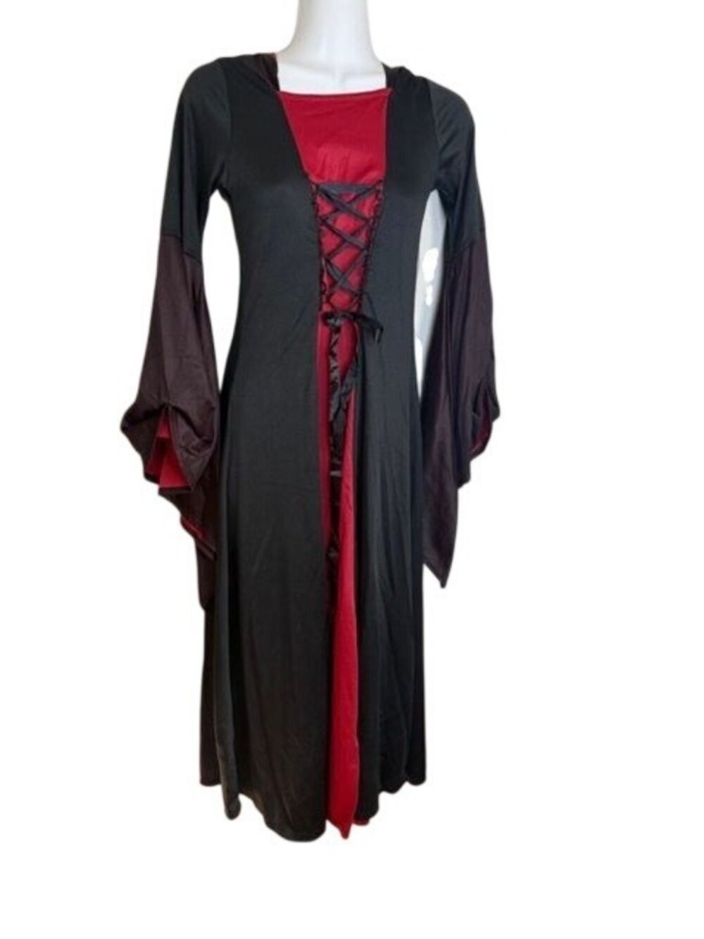 Halloween Costume Sorceress Black Red Girl's Large 12-14 hooded Spirit Brand